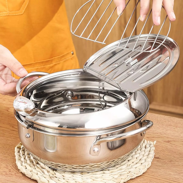 CrispMaster - Stainless Steel Deep Fryer with Drying Rack Precision Temperature Control for Perfectly Crispy Results | Removable Basket and Integrated Drying Rack for Healthier