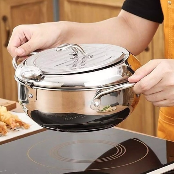 CrispMaster - Stainless Steel Deep Fryer with Drying Rack Precision Temperature Control for Perfectly Crispy Results | Removable Basket and Integrated Drying Rack for Healthier