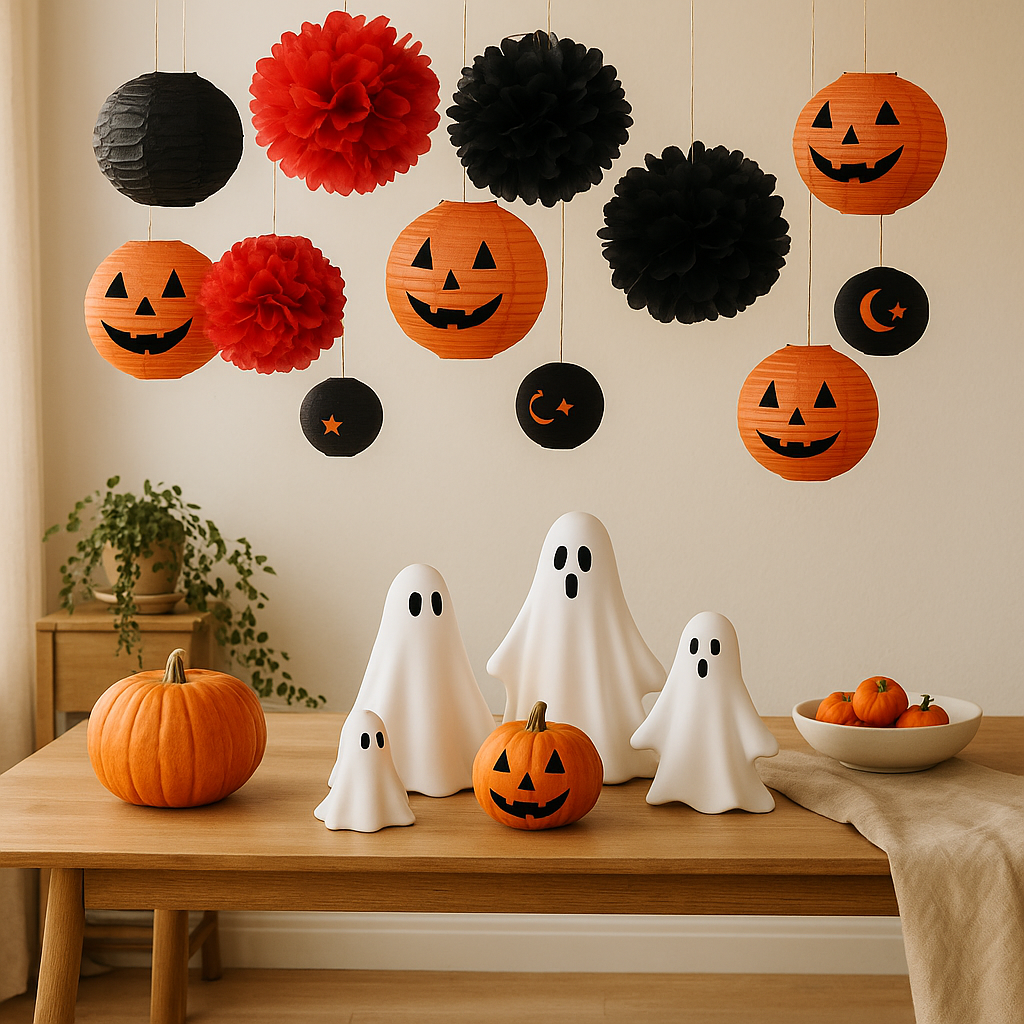 ShadowGlow Halloween Paper Lantern Set – 13 Pieces Pumpkin & Flower Ball Decorations