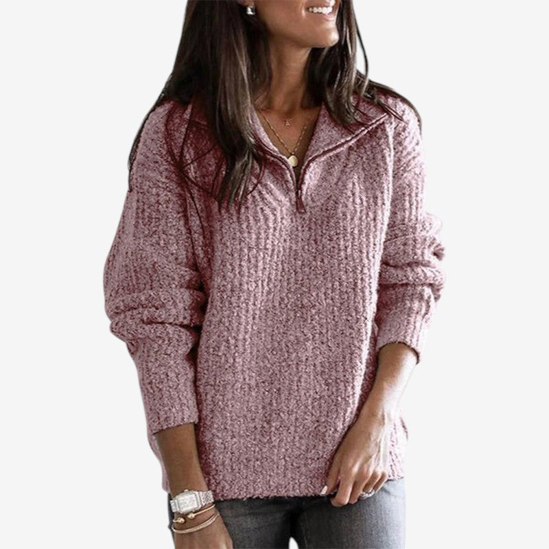 Women’s Long Sleeve Zip-Up Ribbed Sweater