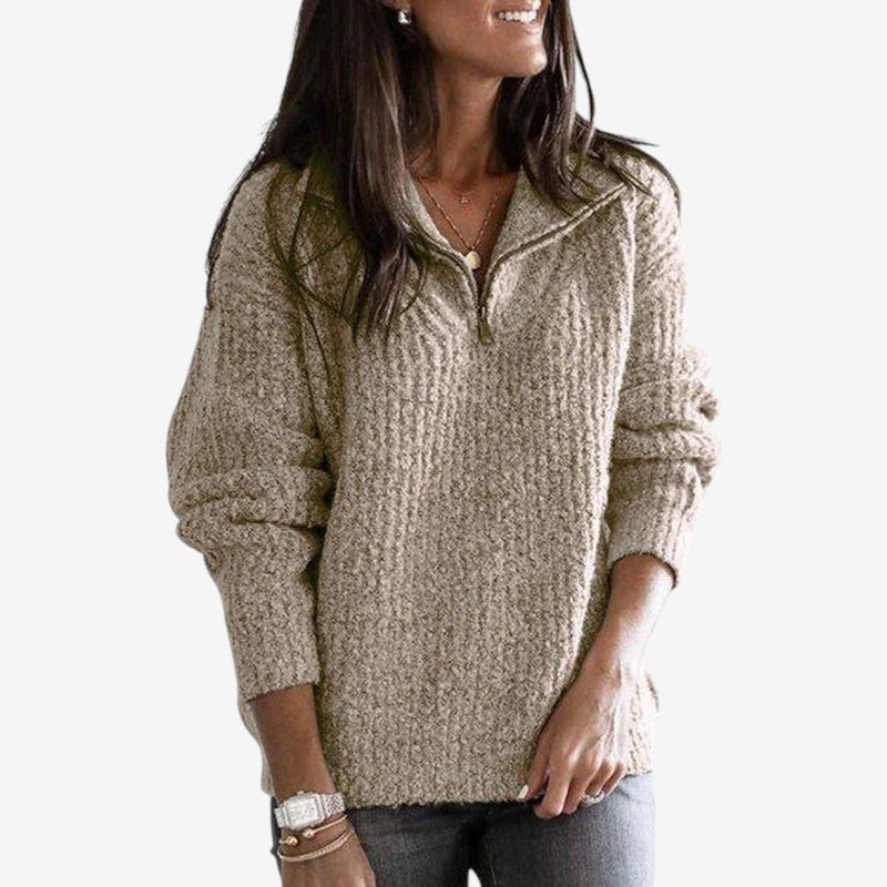 Women’s Long Sleeve Zip-Up Ribbed Sweater