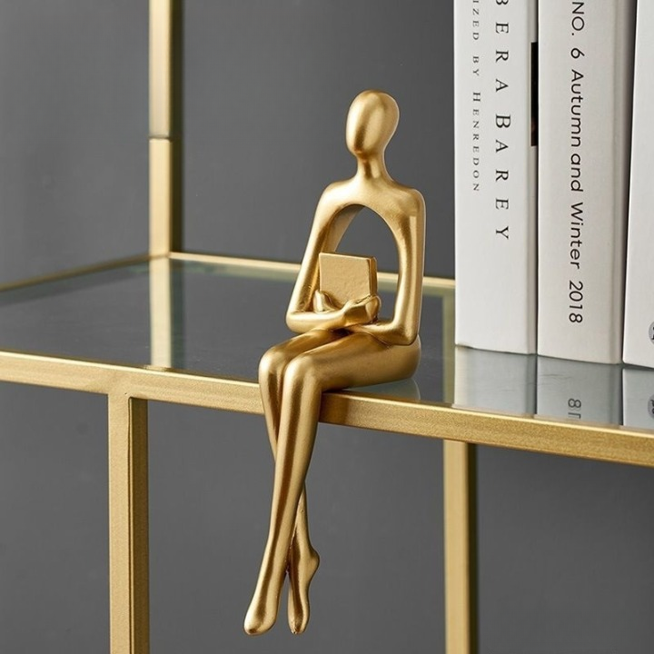 AurumEssence - Stylish Gold Abstract Bookshelf Figurines