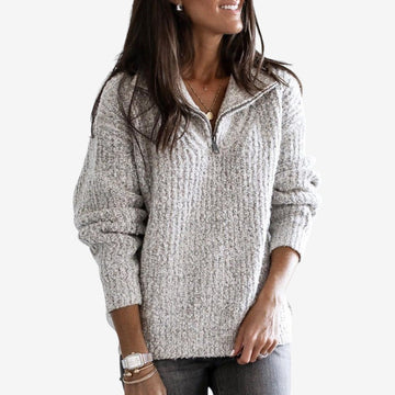 Women’s Long Sleeve Zip-Up Ribbed Sweater