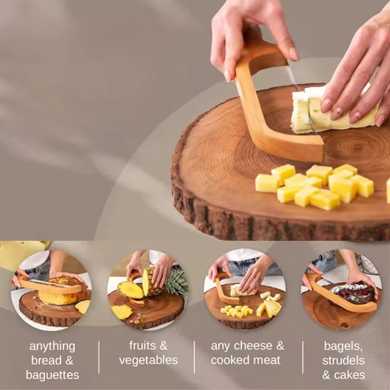 SliceEase - Ergonomic Bread Slicing Knife Curved Wooden Handle with Guided Blade System | Smooth, Even Slices for Bread, Fruits, and Cheese | Durable, Comfortable, and Multipurpose Kitchen Tool