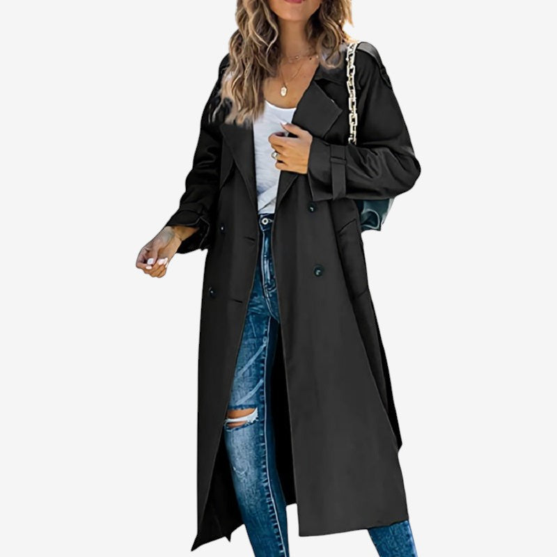 Women's Long Sleeve Notched Trench Coat