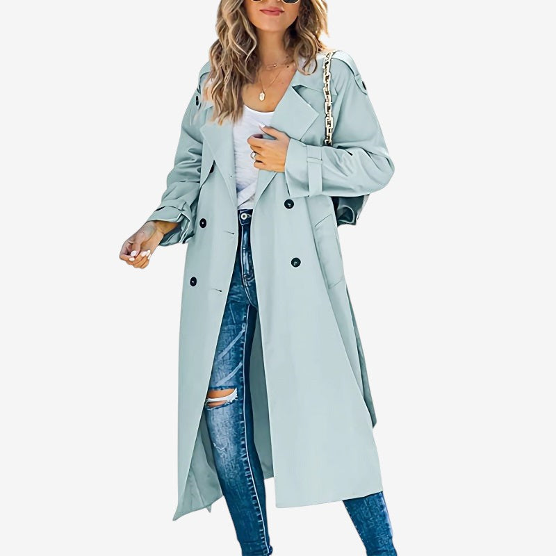 Women's Long Sleeve Notched Trench Coat