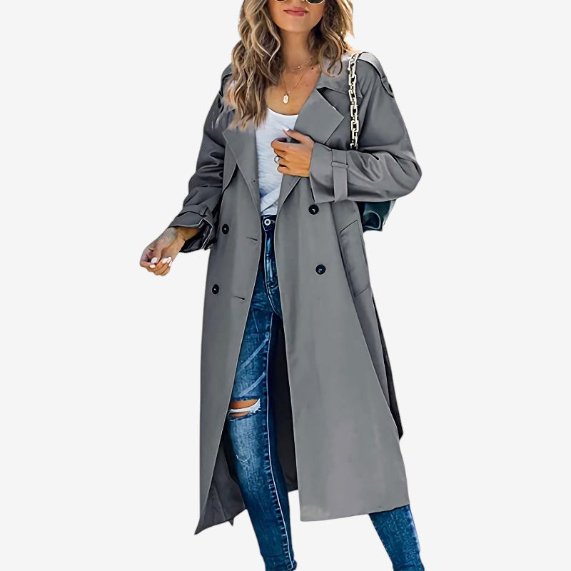 Women's Long Sleeve Notched Trench Coat