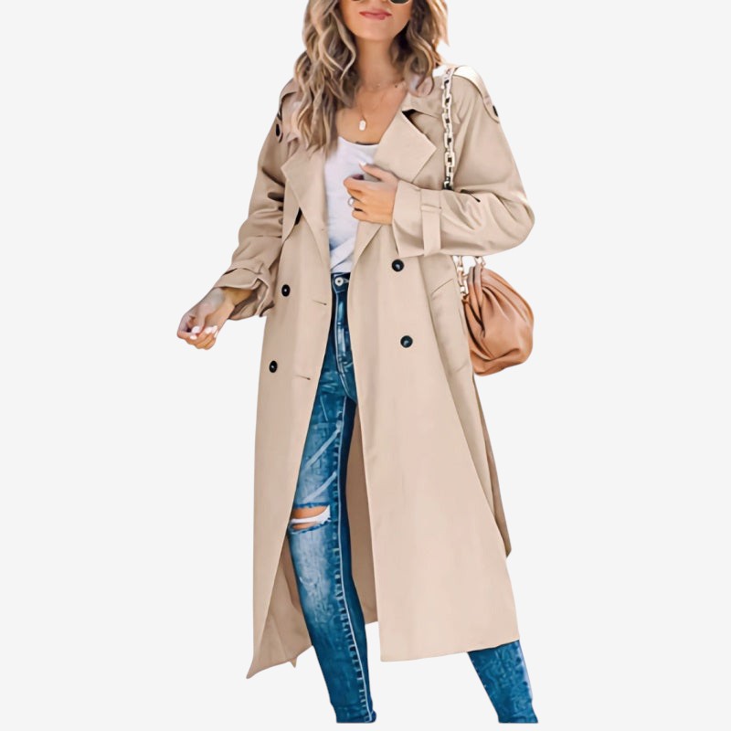 Women's Long Sleeve Notched Trench Coat
