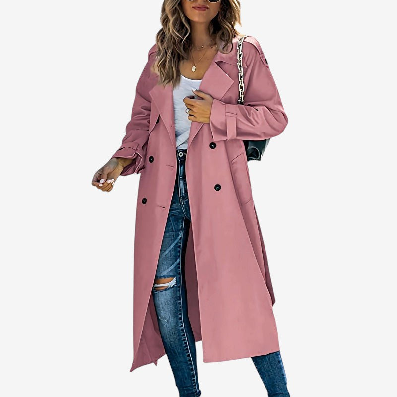 Women's Long Sleeve Notched Trench Coat
