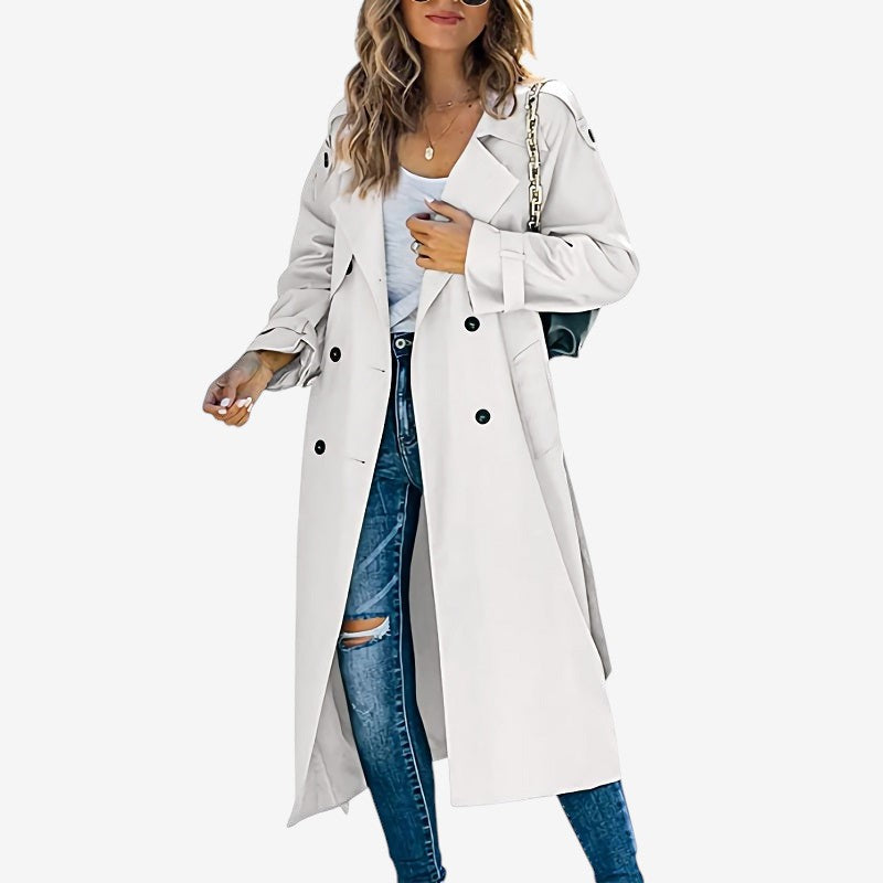 Women's Long Sleeve Notched Trench Coat