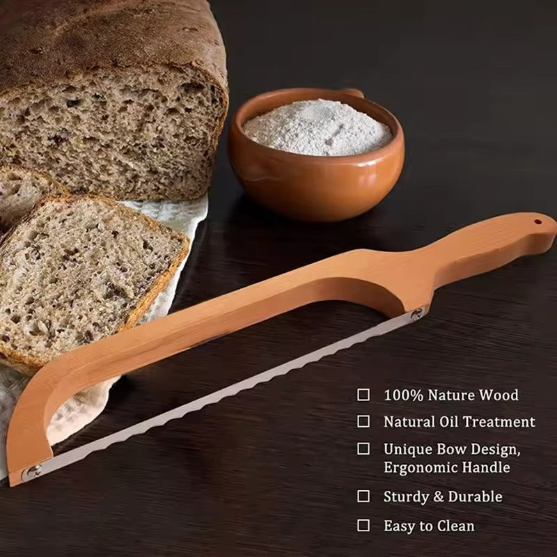 SliceEase - Ergonomic Bread Slicing Knife Curved Wooden Handle with Guided Blade System | Smooth, Even Slices for Bread, Fruits, and Cheese | Durable, Comfortable, and Multipurpose Kitchen Tool
