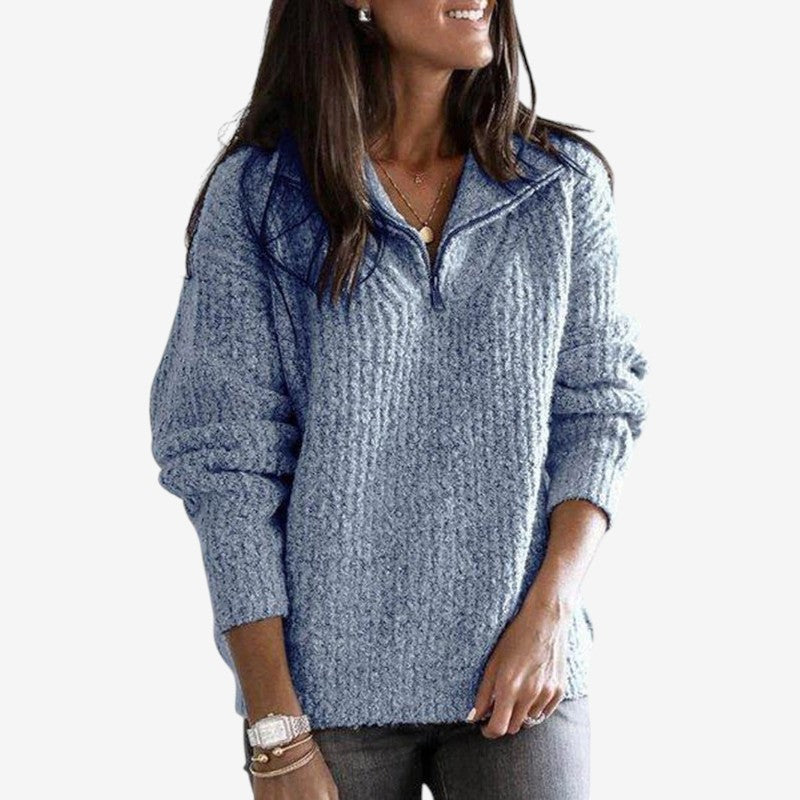 Women’s Long Sleeve Zip-Up Ribbed Sweater