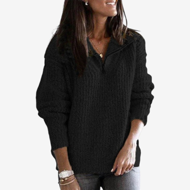 Women’s Long Sleeve Zip-Up Ribbed Sweater