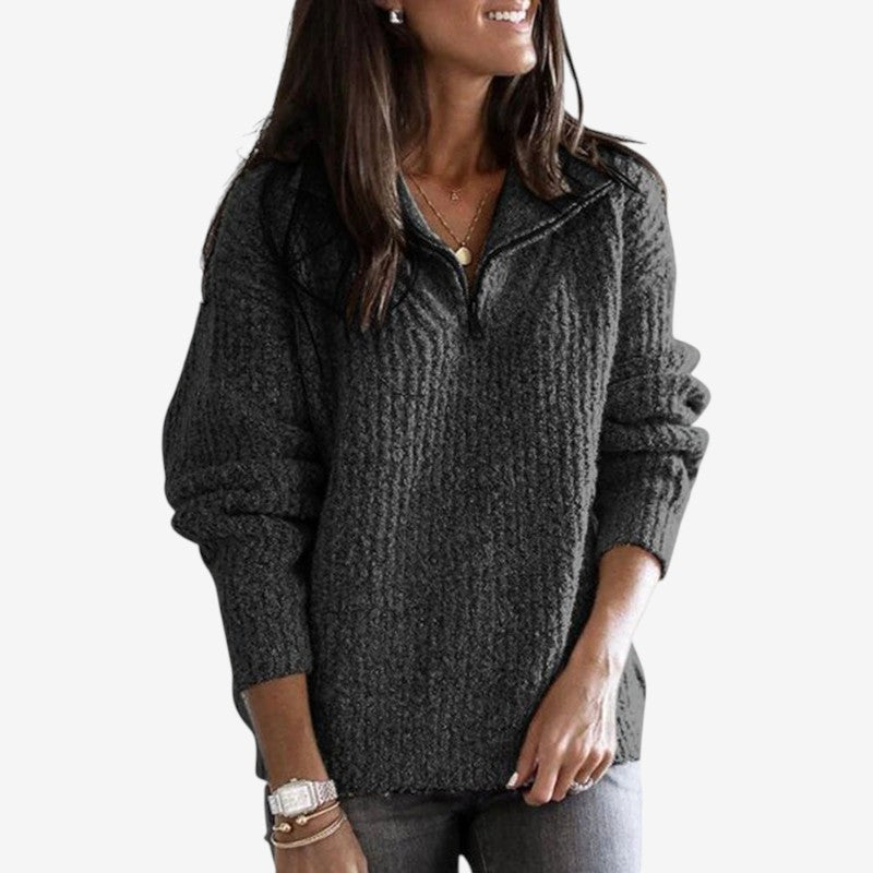 Women’s Long Sleeve Zip-Up Ribbed Sweater