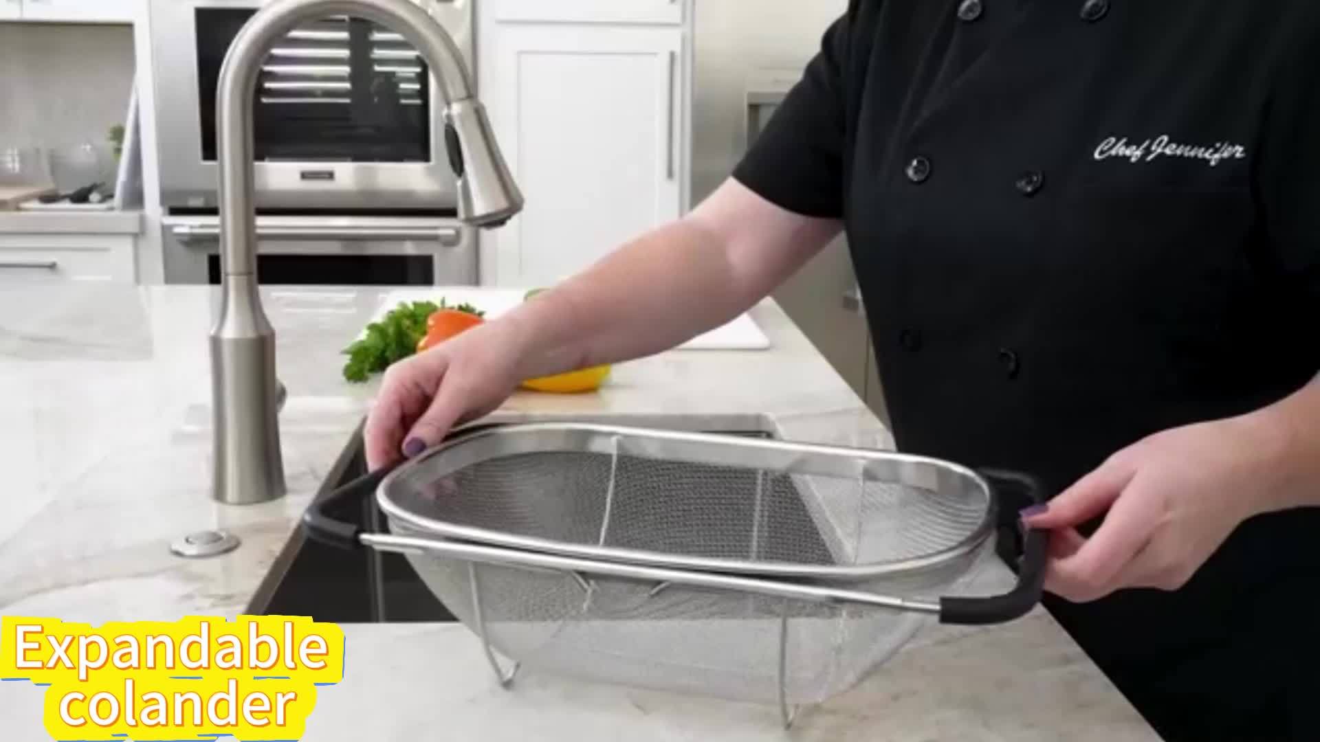 FlexDrain - Collapsible Stainless Steel Sink Strainer Durable, Space-Saving Design | Effortless Rinsing and Draining for Fruits, Vegetables, and Pasta