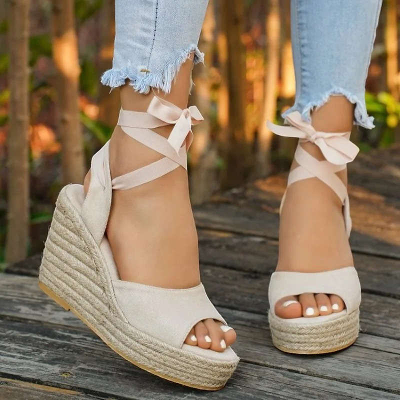 Women's Stylish Open Toe Ribbon Wrap Sandals