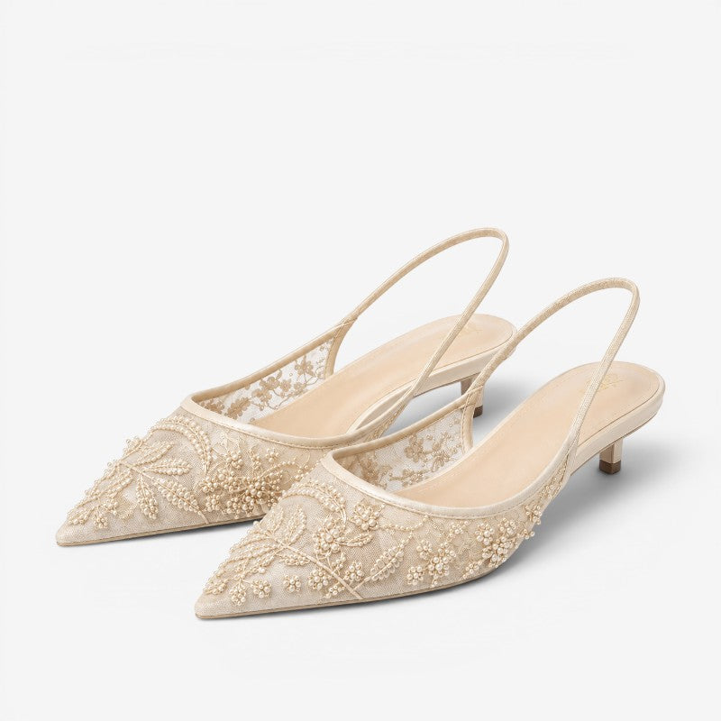 Embroidered Floral Slingback High Heels for Women