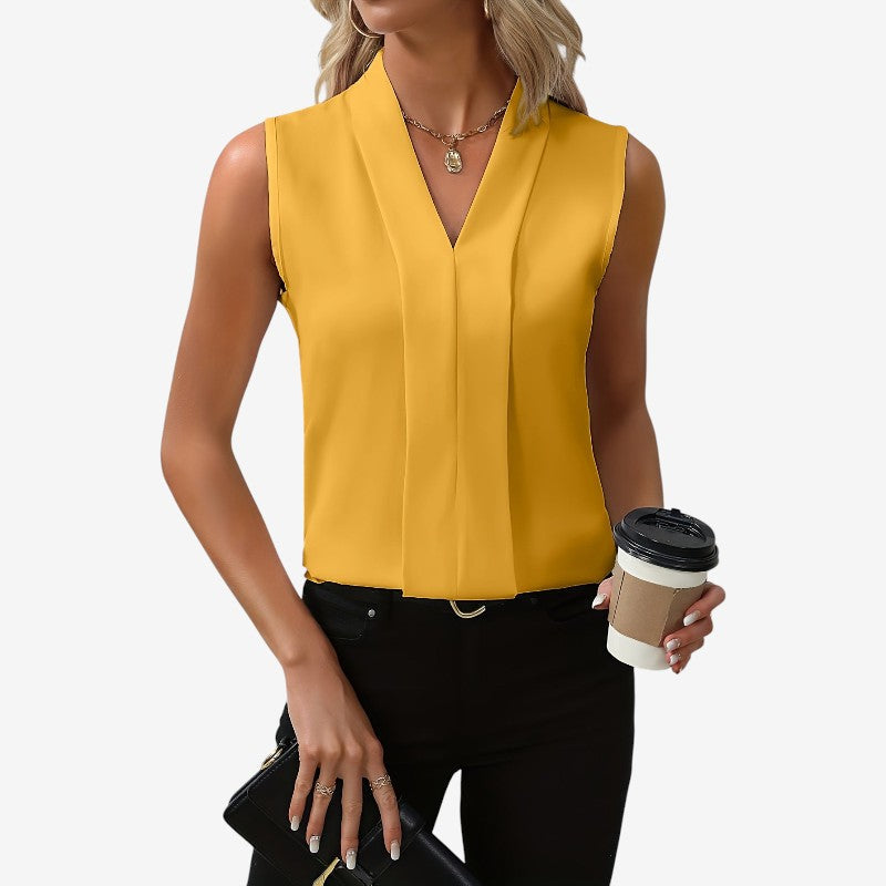 Women’s Sleeveless V-Neck Pleated Blouse