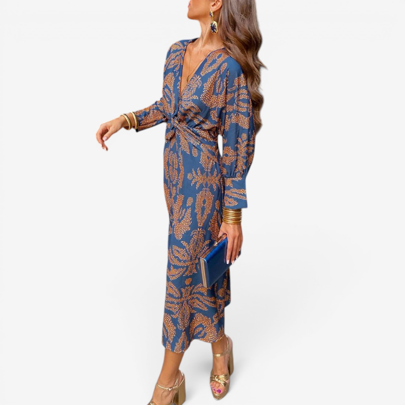 Women's Floral V-Neck Long Sleeve Dress