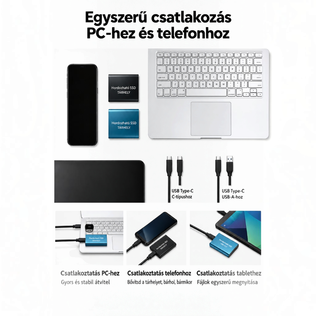 DataVault – 1-16 TB hordozható külső SSD USB 3.1 és Type-C csatlakozással
