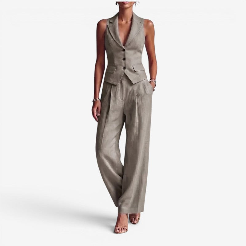 Chic Women's Sleeveless Vest and Wide Leg Pants Set
