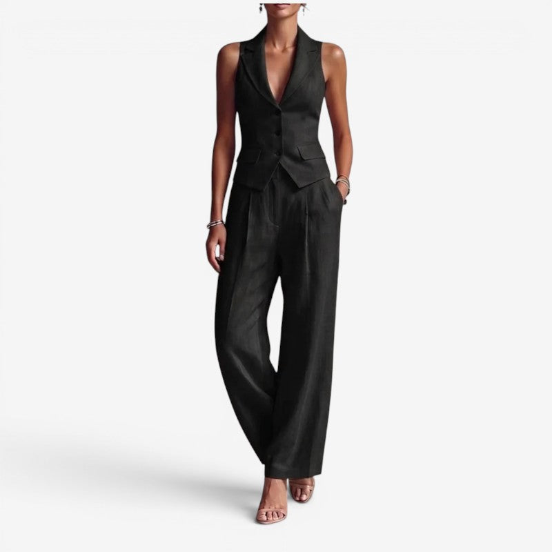 Chic Women's Sleeveless Vest and Wide Leg Pants Set