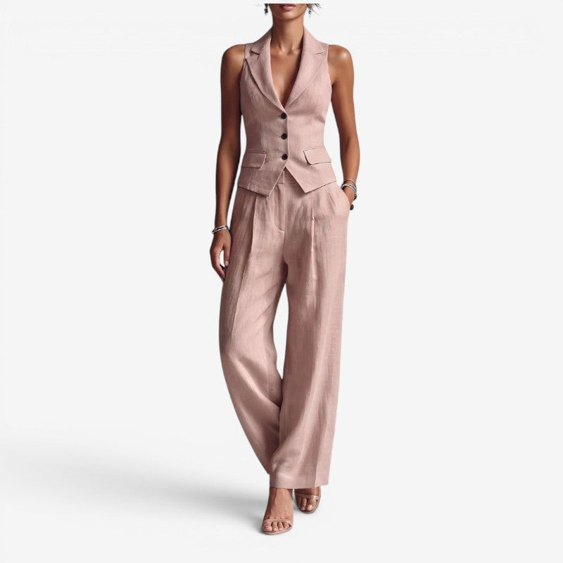 Chic Women's Sleeveless Vest and Wide Leg Pants Set