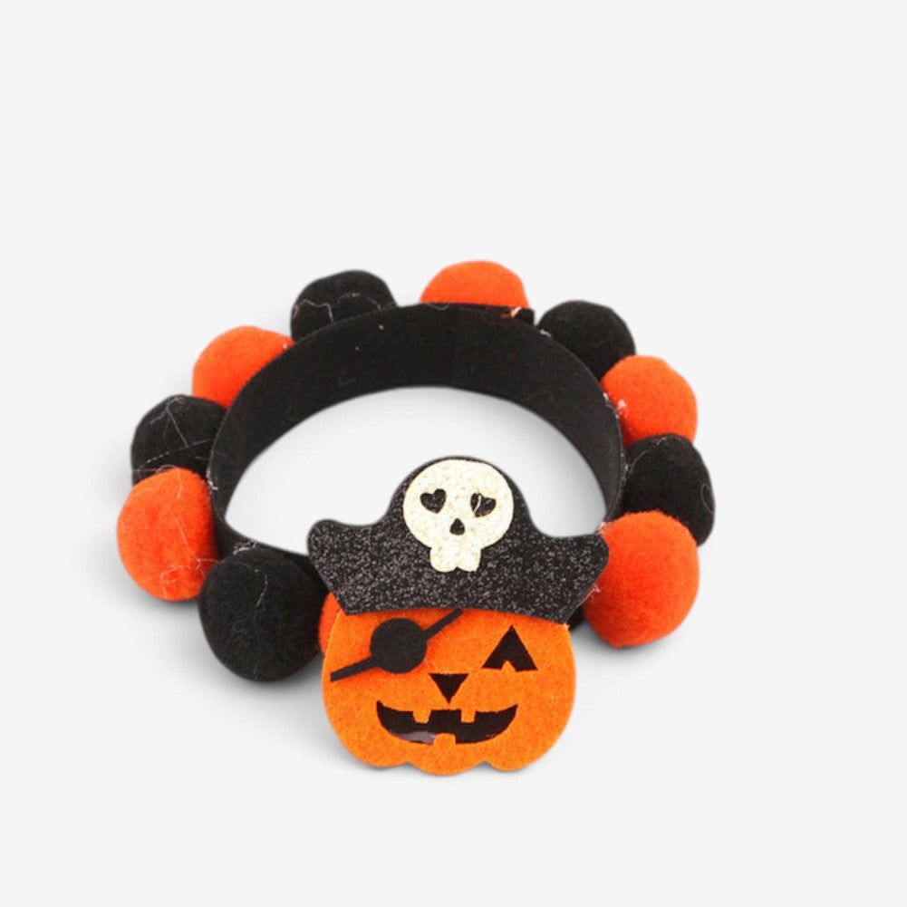 Festive Halloween Pet Collar with Pumpkin and Skull Designs