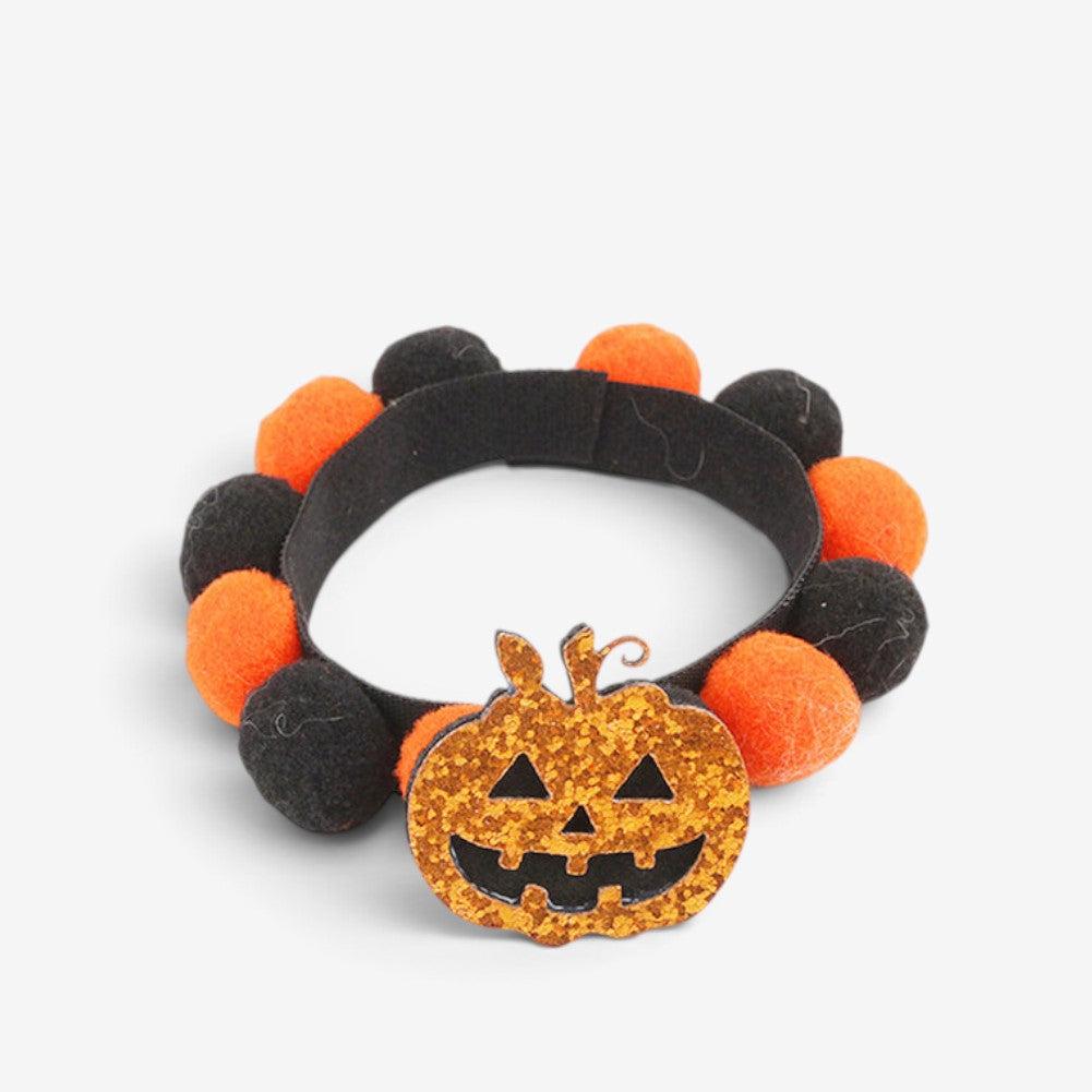 Festive Halloween Pet Collar with Pumpkin and Skull Designs