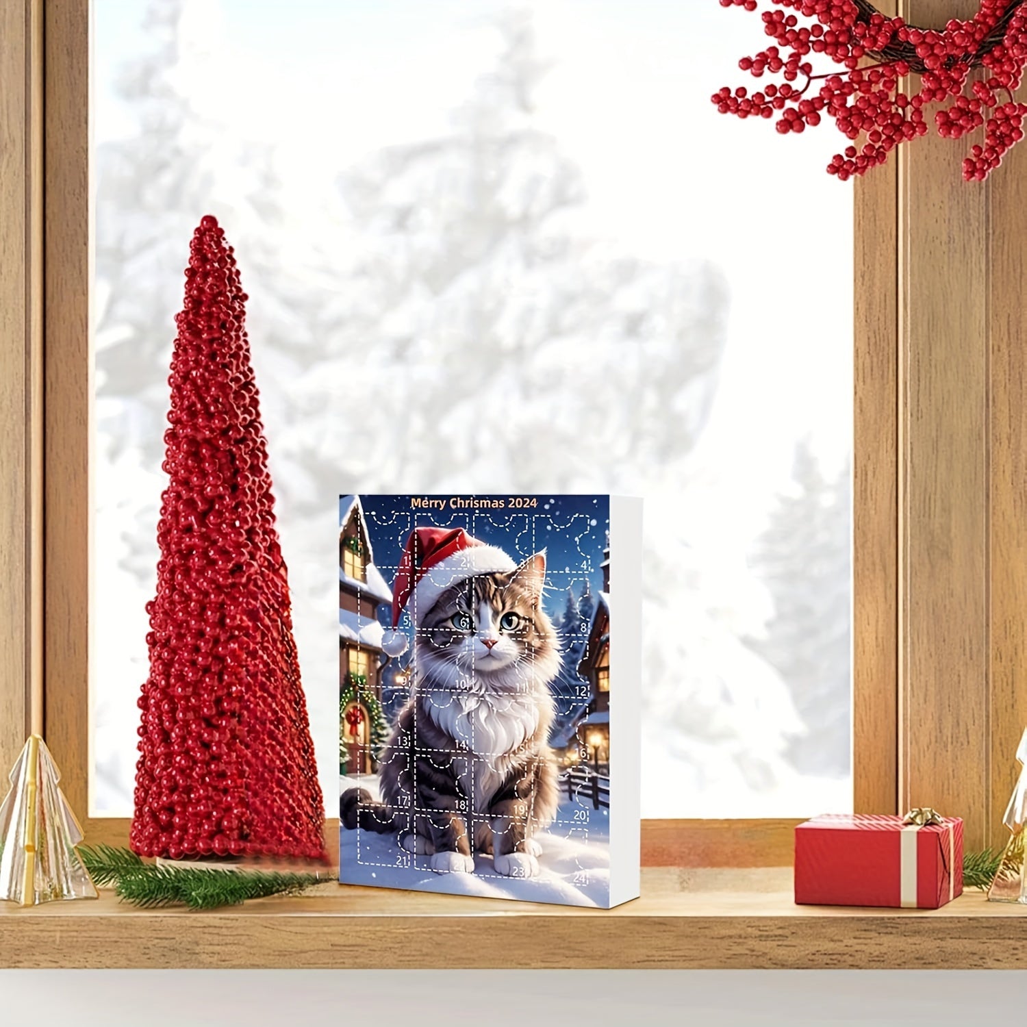 Vintage Advent Calendar with Acrylic Cat Pendants 2025, 24-Day Christmas Countdown for Cat Lovers