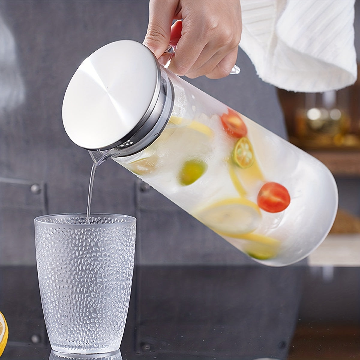 SereneSip - Elegant Glass Beverage Pitcher Crystal-Clear Glass Design with Stainless Steel Lid | Easy-to-Clean and Durable for Refreshing Drinks