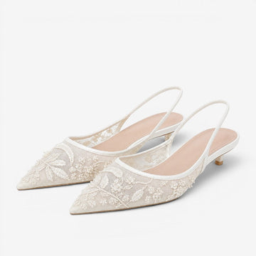 Embroidered Floral Slingback High Heels for Women