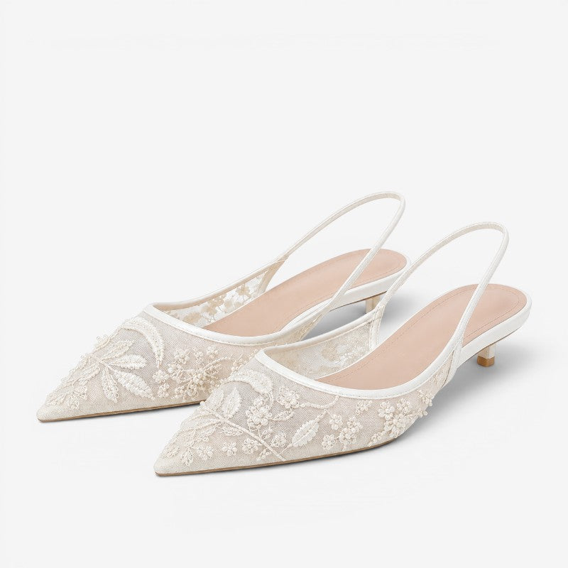 Embroidered Floral Slingback High Heels for Women