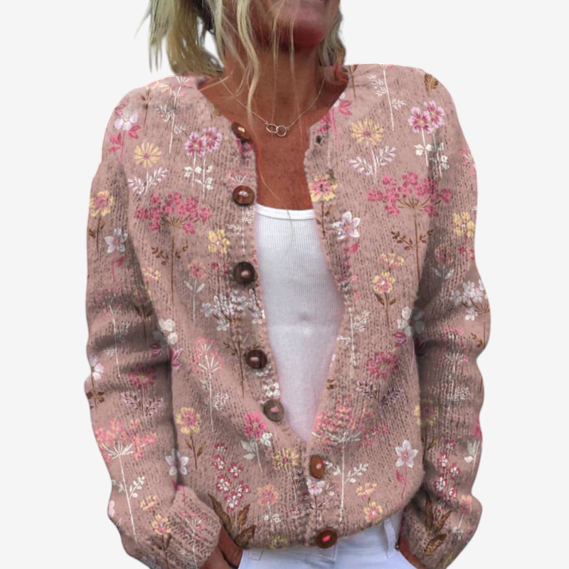 Women’s Floral O Neck Knit Sweater