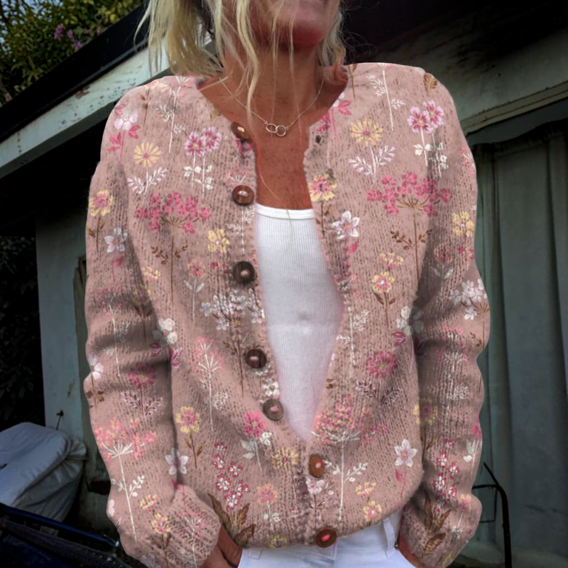 Women’s Floral O Neck Knit Sweater