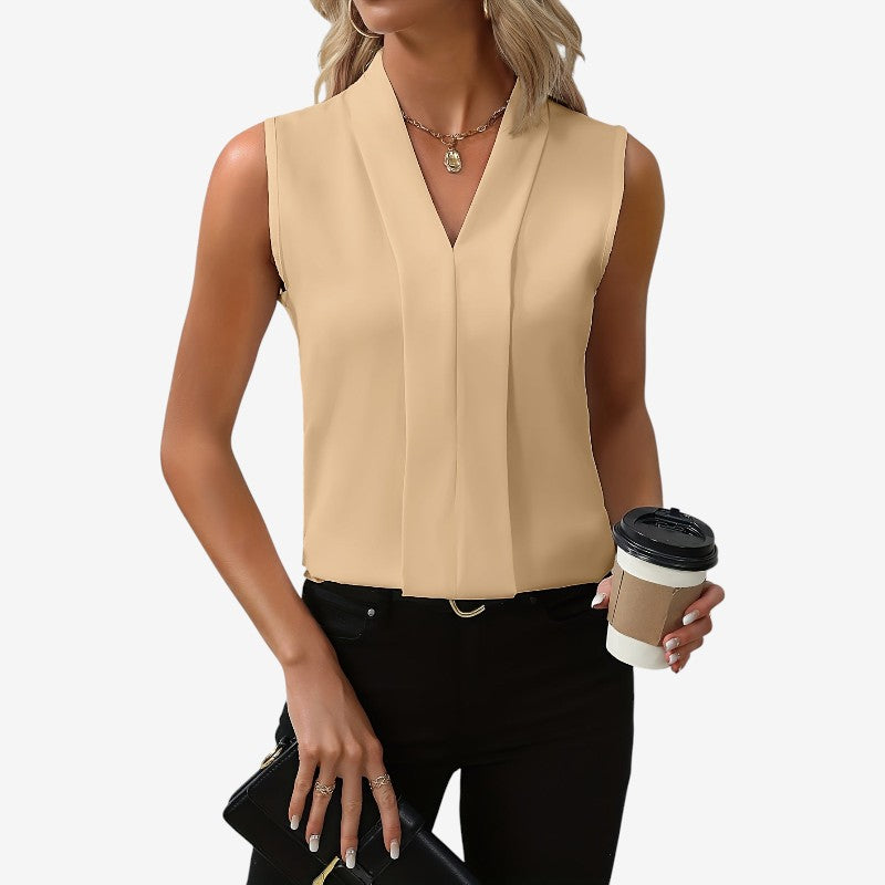 Women’s Sleeveless V-Neck Pleated Blouse