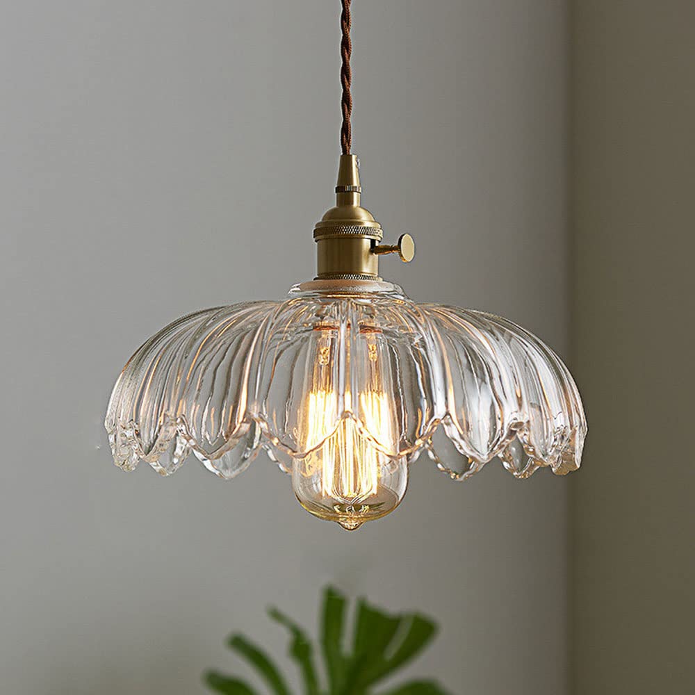 BlossomGlow – Elegant Scalloped Flower-Style Glass Shade with Vintage Charm | Soft Diffused Glow with Brass-Toned Fitting | Timeless Statement for Bedroom, Hallway or Dining