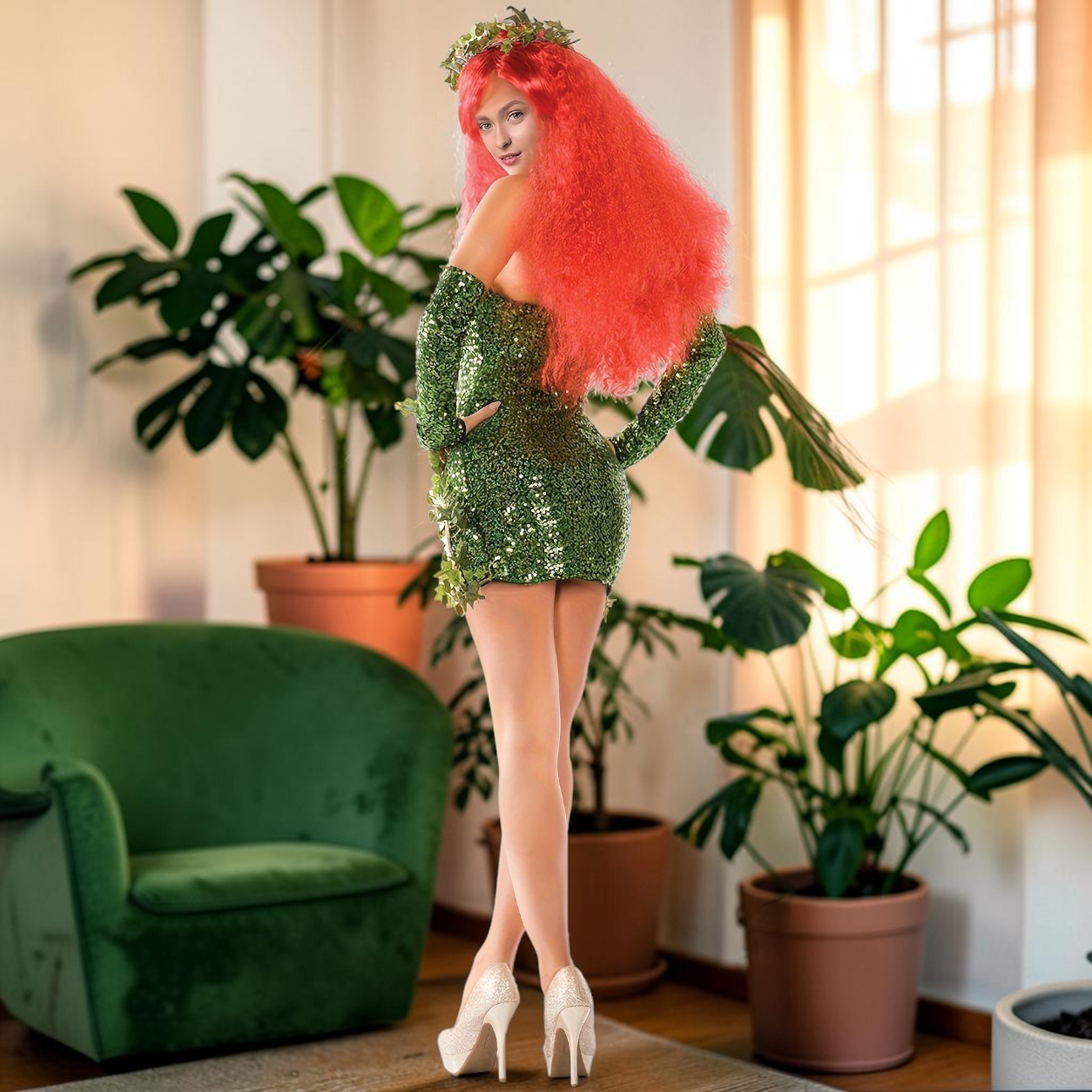Ivy-Inspired Green Sequin Mini Dress