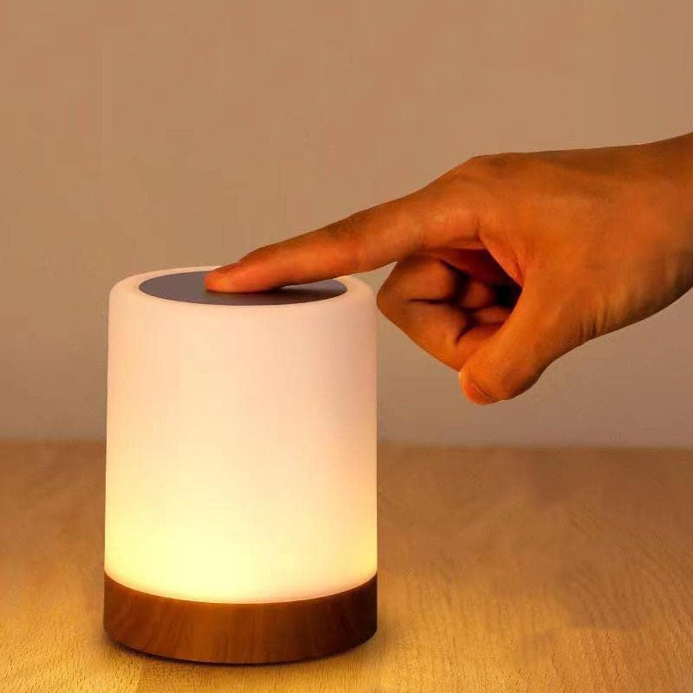 LumiNest - Modern Bedside Table Lamp Wood Base with Simple Elegance | Soft Even Light from Cylindrical White Shade | Warm Natural Accent for Modern or Classic Decor | Ideal for Nightstand, Desk or Reading Nook