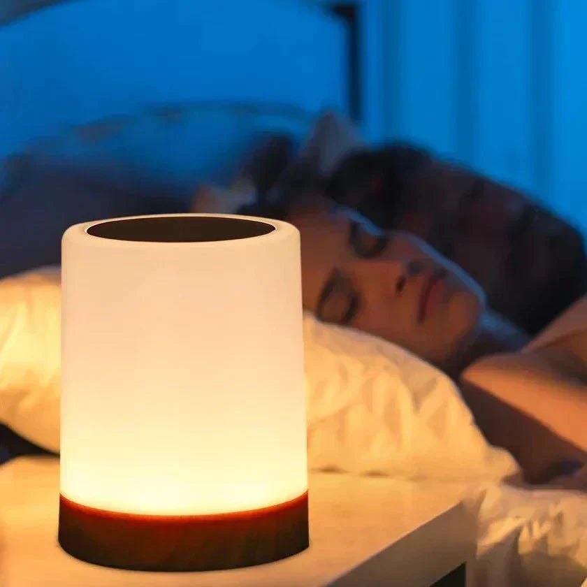 LumiNest - Modern Bedside Table Lamp Wood Base with Simple Elegance | Soft Even Light from Cylindrical White Shade | Warm Natural Accent for Modern or Classic Decor | Ideal for Nightstand, Desk or Reading Nook