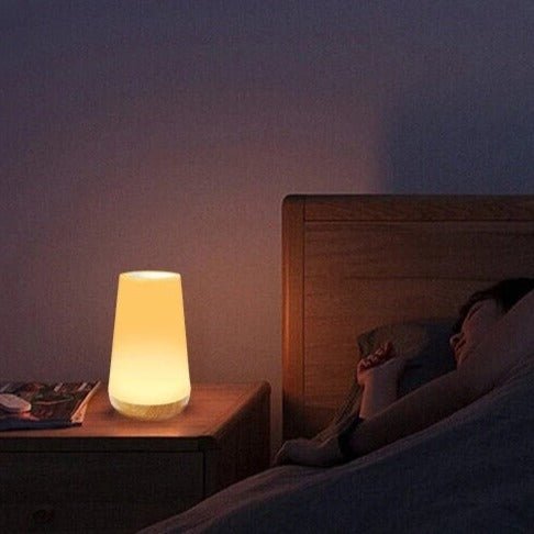 LumiNest - Modern Bedside Table Lamp Wood Base with Simple Elegance | Soft Even Light from Cylindrical White Shade | Warm Natural Accent for Modern or Classic Decor | Ideal for Nightstand, Desk or Reading Nook