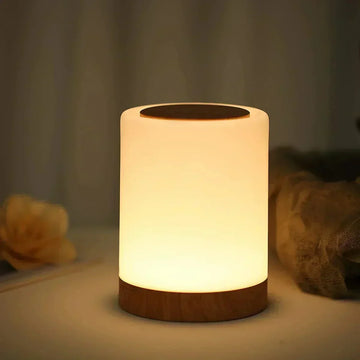 LumiNest - Modern Bedside Table Lamp Wood Base with Simple Elegance | Soft Even Light from Cylindrical White Shade | Warm Natural Accent for Modern or Classic Decor | Ideal for Nightstand, Desk or Reading Nook