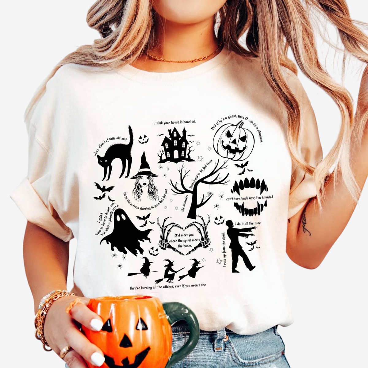 Bella - Kísérteties Halloween-mintás póló