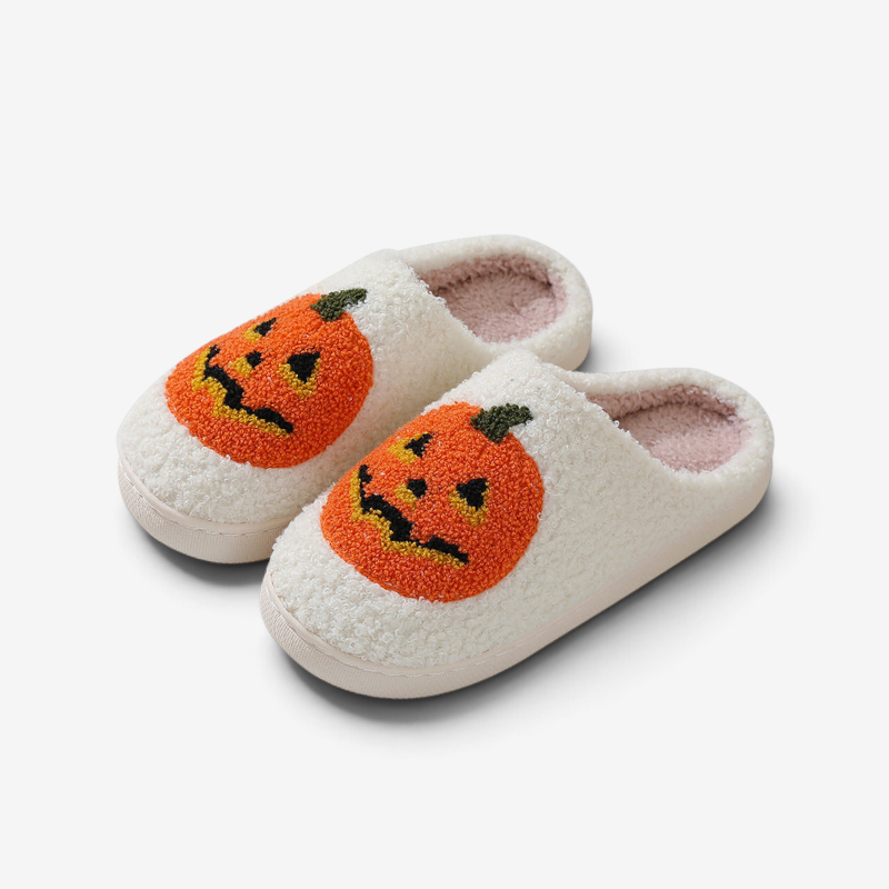 Cozy Pumpkin Design Slippers for Halloween