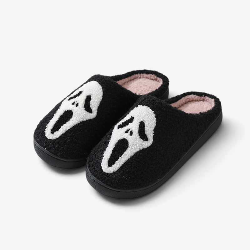 Skull Pattern Halloween Slippers with Cozy Lining