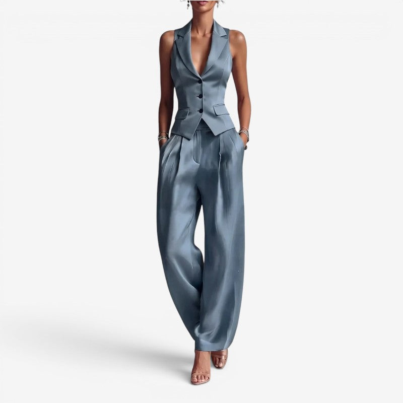 Chic Women's Sleeveless Vest and Wide Leg Pants Set