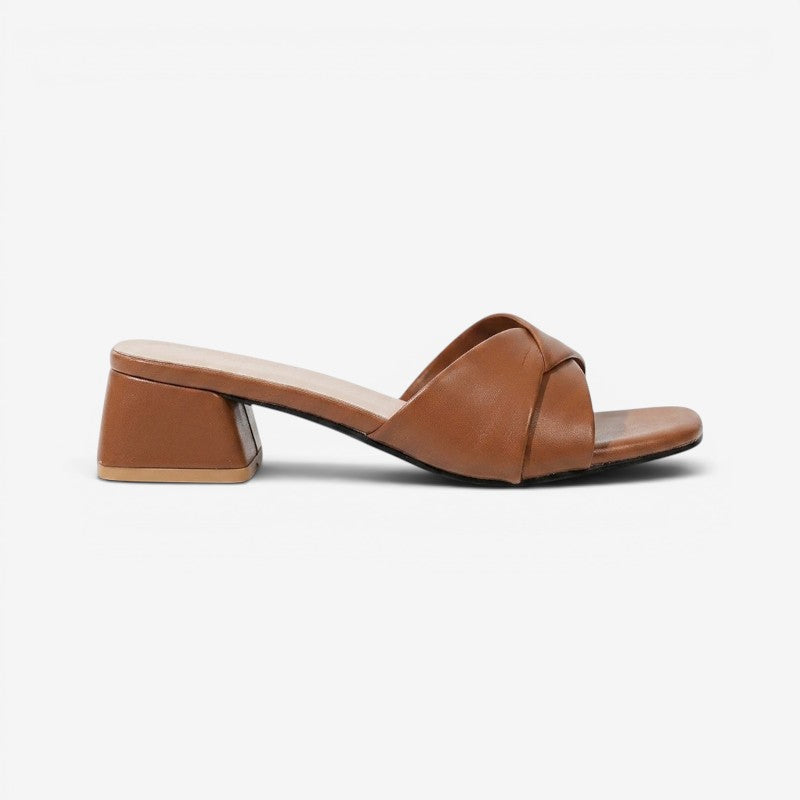 Women's Square Heel Open Toe Sandals with Smooth Finish