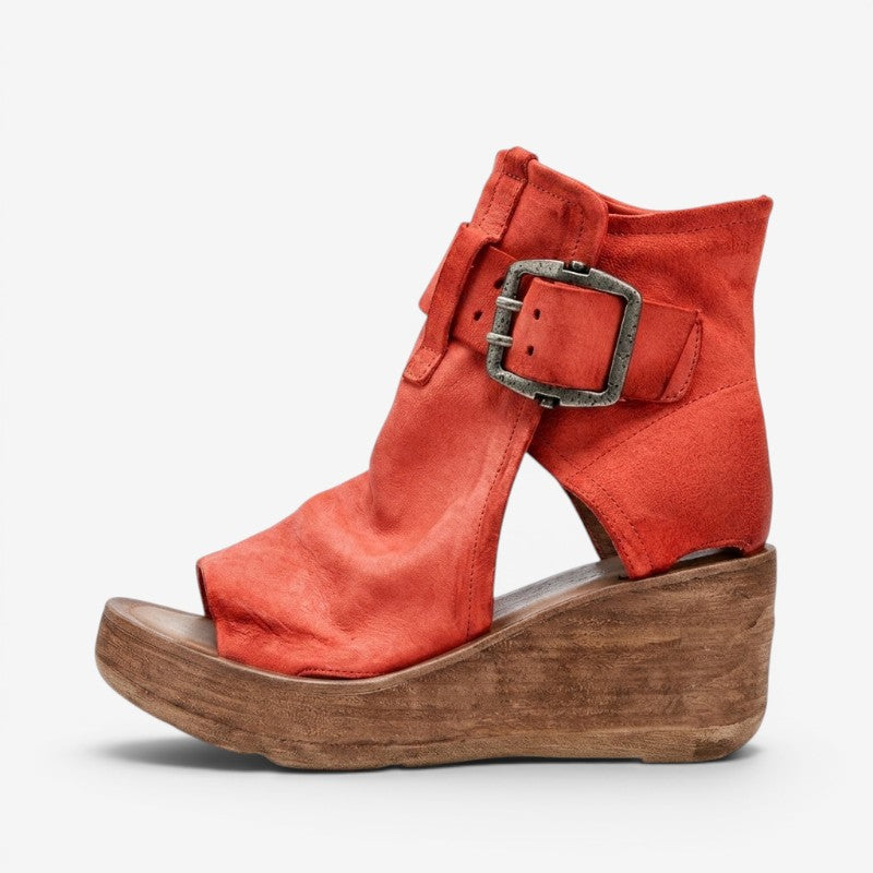 Women's Peep Toe Platform Sandals with Adjustable Buckle