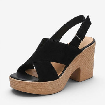 Block Heel Cross Strap Sandals