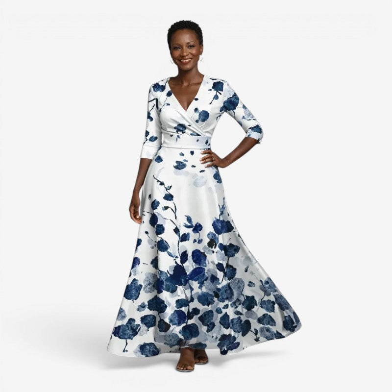 Elegant Floral Maxi Dress with V Neck